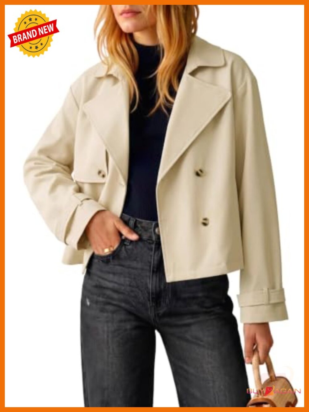 Cropped Trench Coat Womens Double Breasted Short Lightweight Fall Jacket